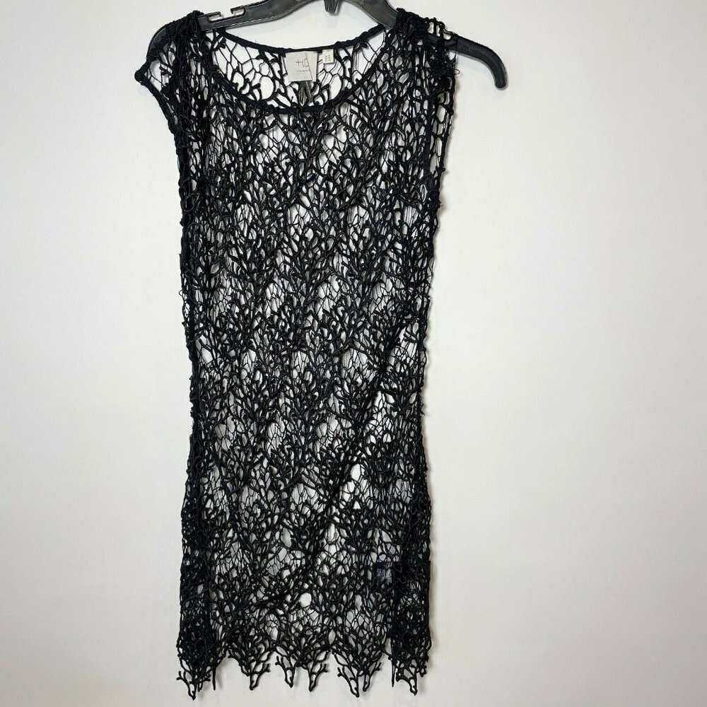 Anthropologie Womens HD In Paris Overlay Mini Dress Black Size 8 Lace Cap Sleeve